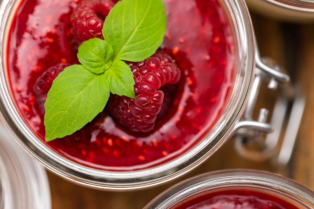Panna Cotta with basil and raspberry