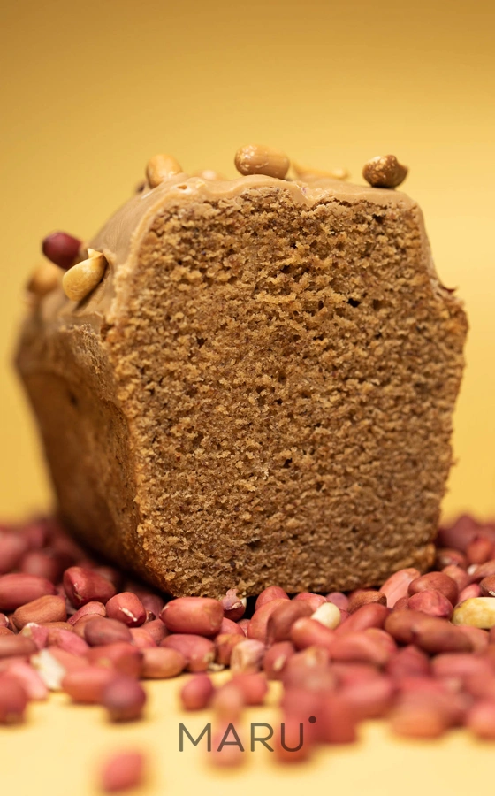 This travel cake features a moist texture and is made with flavored toasted peanut flour